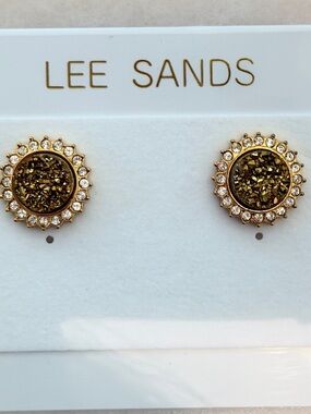 Lee Sands Gold -Tone Olive Crystal Stud Earrings